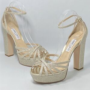 Jimmy Choo Isra 120MM Glitter Platform Sandals size 42
